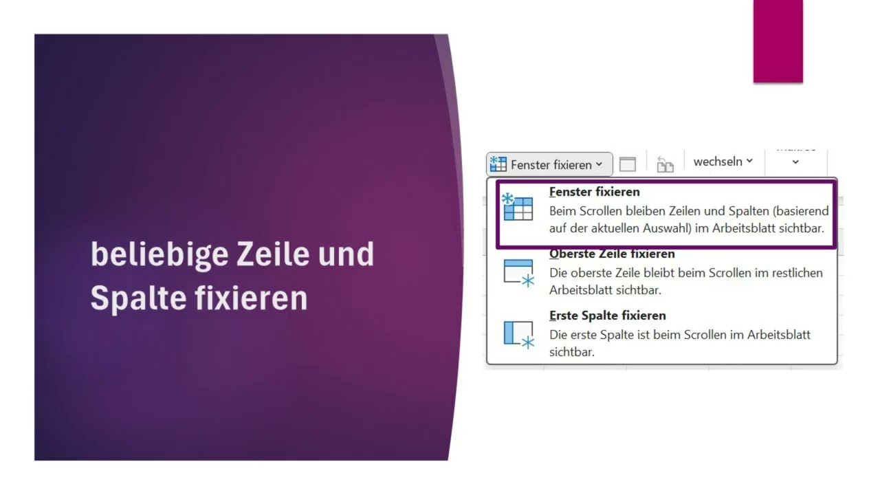 Fixierung von Zeilen und Spalten in Excel