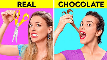 REAL VS CHOCOLATE FOOD CHALLENGE || Last To STOP Eating Wins! Taste Test by 123 GO! CHALLENGE