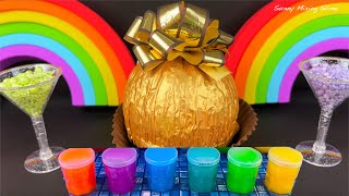 3n1 Ferrero candy mixing shiny things into clear slime, colorful parts, glitter,colorful surprise