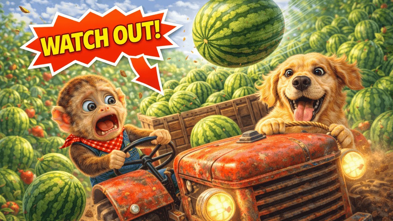 ОСТОРОЖНО! Маленький обезьянка врезалась в летающие арбузы 🍉🐒 | Милая обезьянья жизнь