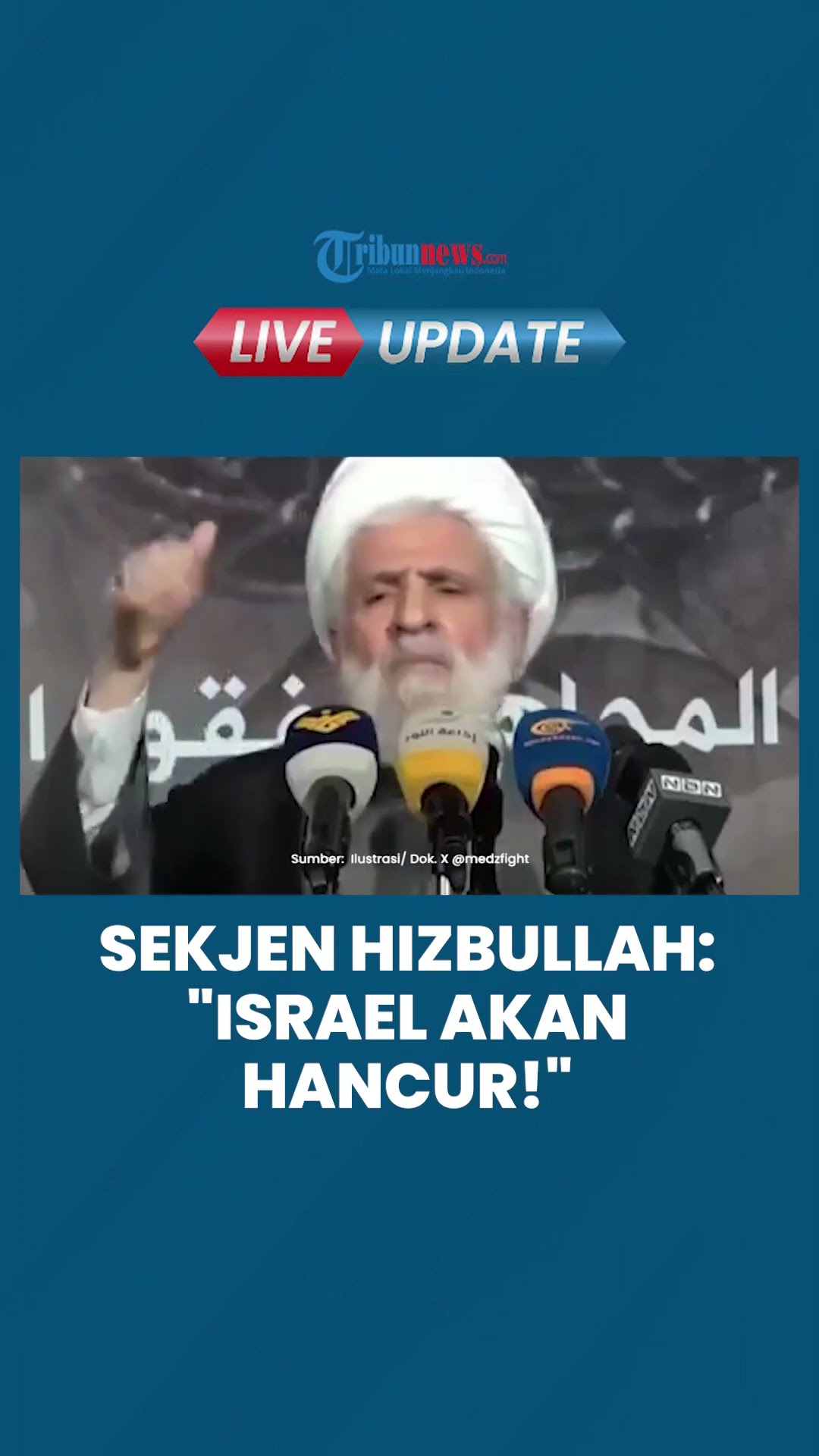 Tegas, Hizbullah tidak akan Menyerah atau Kalah, Sekjen Sheikh Naeem Qassem: Israel akan Hancur
