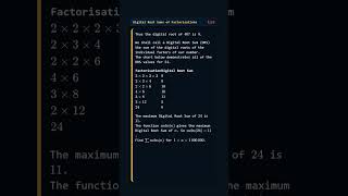 Project Euler #159: Digital Root Sums of Factorisations | Python #coding #python #programming