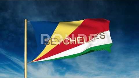 Seychelles Flag Slider Style With Title. Waving In The Wind With Cloud