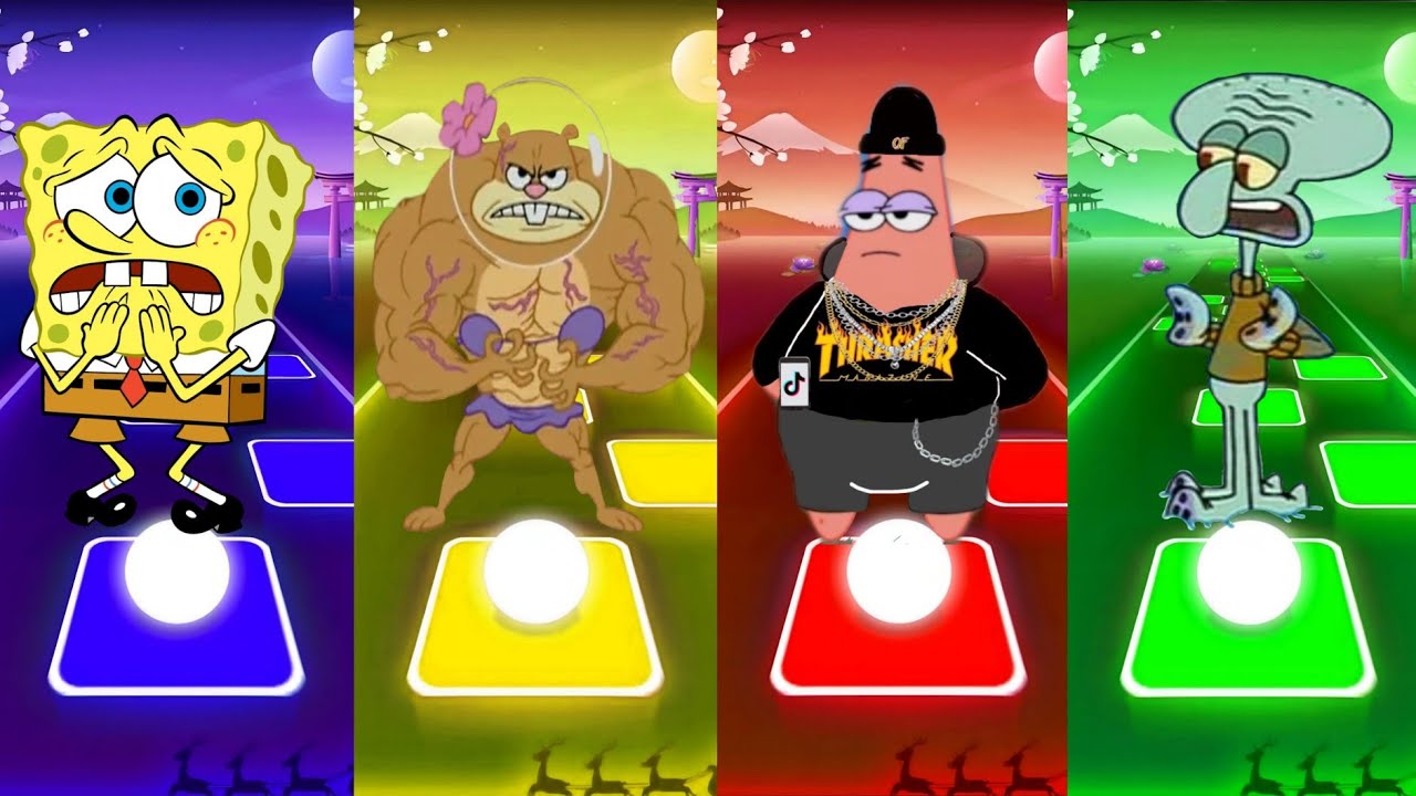 SPONGEBOB  EXE  🆚 PMR KRABS  EXE 🆚 SQUIDWARD  EXE 🆚 SANDY CHEEKS EXE | Tiles Hop Battle