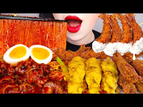 ASMR SPICY NOODLES JJOLMYEON, FRIED SHRIMP 골뱅이 쫄면, 새우튀김, 열빙어 먹방 COOKING & EATING SOUNDS MUKBANG