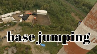 Base jumping from a pipe