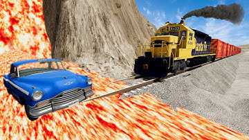 Trains vs Lava Crosses Railroad - BeamNG.Drive