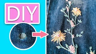 💎 DIY 💎 ЛАЙФХАКИ С ОДЕЖДОЙ💎Вышивка. Как спрятать дырку на джинсах? 💎 ©VIKTORIA