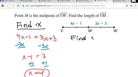 Geometry Section 1.3 Example Midpoint with Algebra