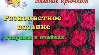 Разноцветное вязание крючком «Ракушки в ячейках» . Урок 25. Разноцветное вязание крючком «Ракушки в ячейках» . Урок 25.