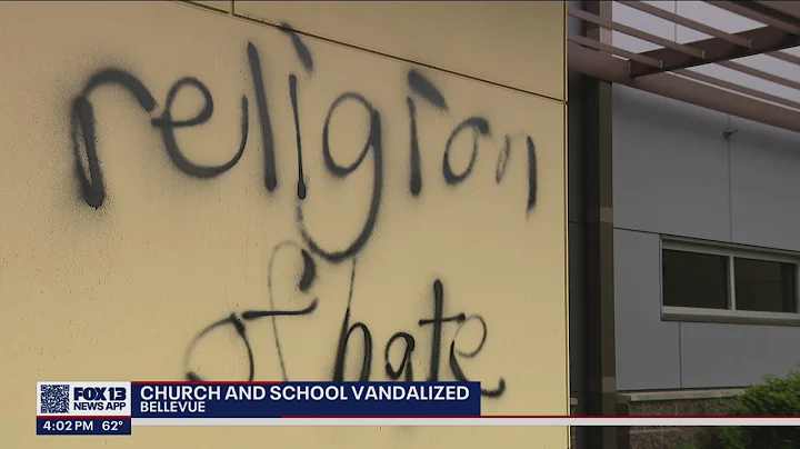 Man seen on camera throwing rocks at, spray painting Bellevue church | FOX 13 Seattle