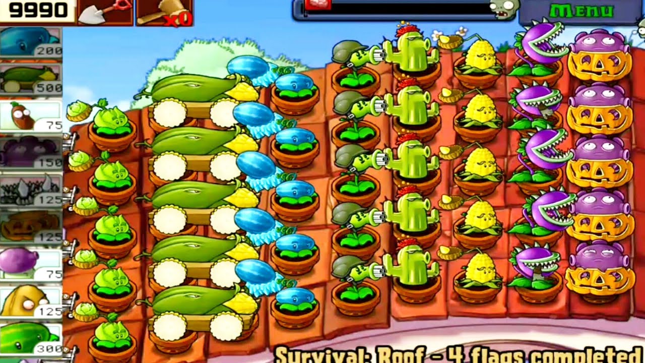 Plants vs Zombies : Survival ROOF Gameplay | Full HD 1080p 60hz - YouTube