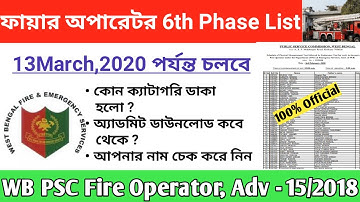 PSC Fire Operator 6th Phase List | WB PSC Fire Operator, Physical Test Adv-15/2018 | Education Notes
