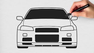 How to Draw a Skyline GTR Step by Step - Nissan GTR Car Drawing Easy Tutorial