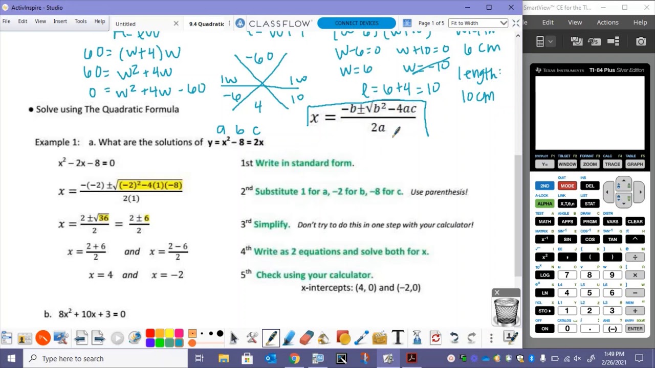 Lesson 9.4 - Quadratic Formula - YouTube