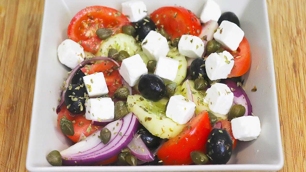 Ensalada griega con queso feta Receta vegetariana YouTube