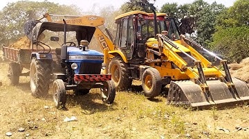 Jcb 3dx Backhoe Loader Machine Loading Mud In Sonalika 740 Di Rx And Mahindra 475 Di Tractor | Jcb