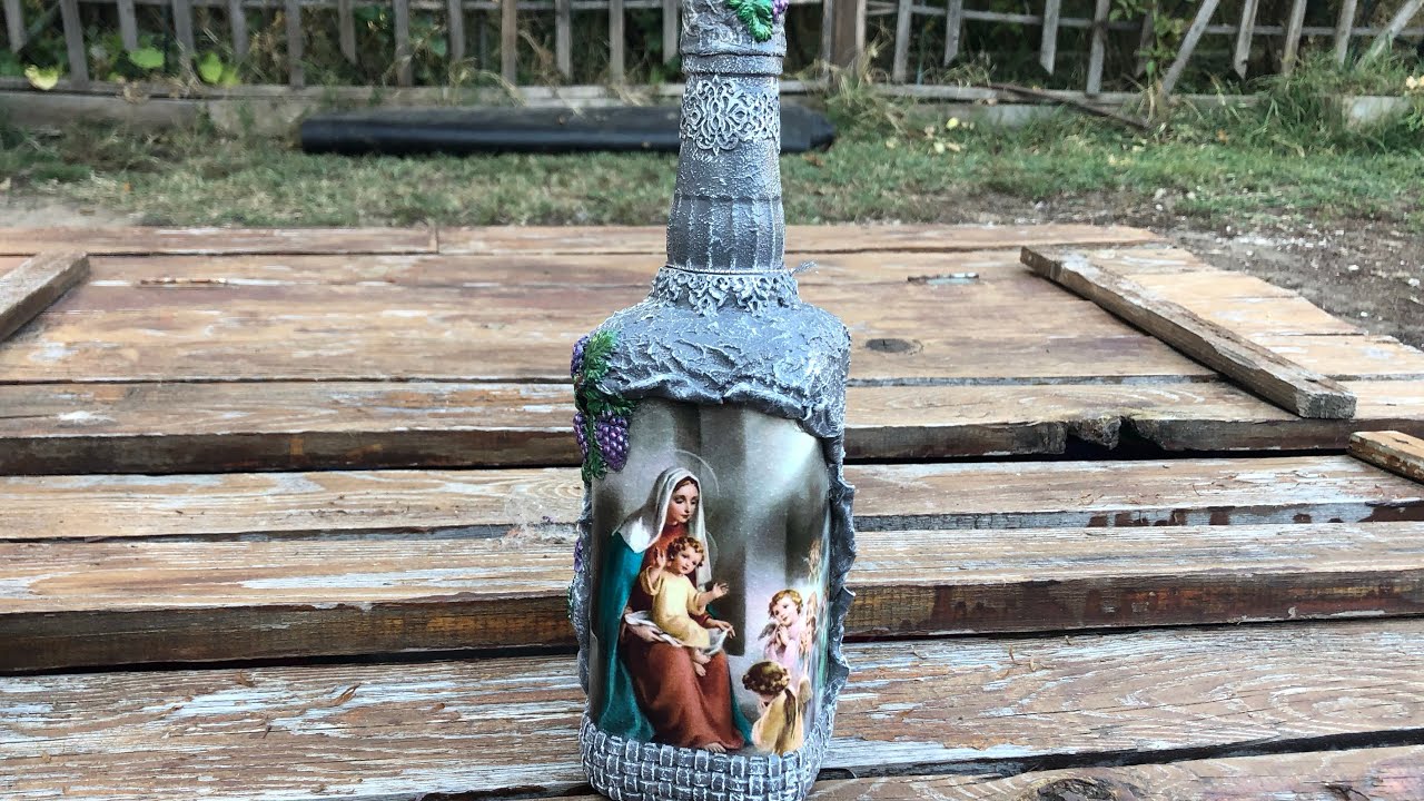 DIY: How to make Chistmas gift with decoupage Icon on a whiskey bottle TUTORIAL | D&A Crafts