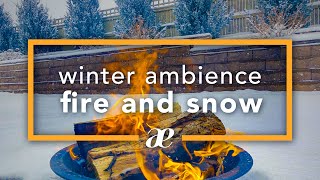 Cozy Winter Fire Ambience with Snow 4K — 10 Hours Outdoor Snowfall and Fire