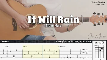 (FREE TAB) It Will Rain - Bruno Mars | Fingerstyle Guitar | TAB + Chords + Lyrics