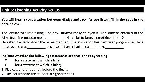 Unit 5: Listening Activity No.16