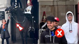 DISRESPECTFUL tourists MOCKING the king’s guard & woman grab the horse REINS