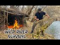 Kili Kor | Wild River Survival with Wooden Shelter | Silent Bushcraft Fishing