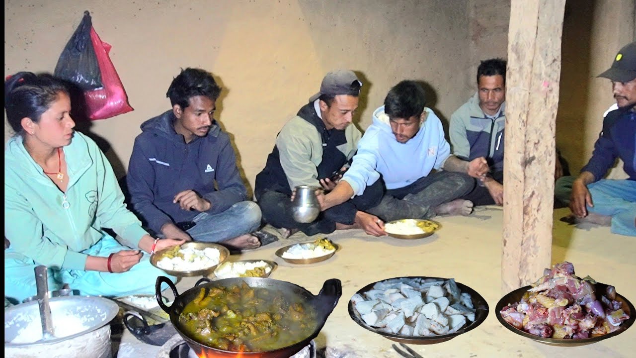 Quiet Village, A Warm Meal | Gravy Mutton, Rice & Dal