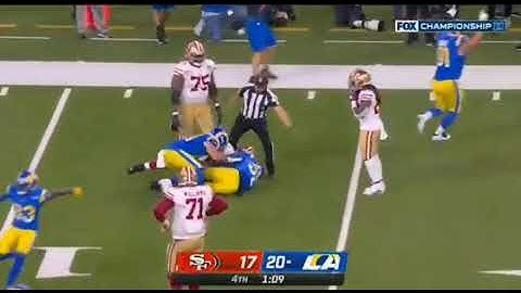 Jimmy Garoppolo throws interception letting the rams move on to the super bowl