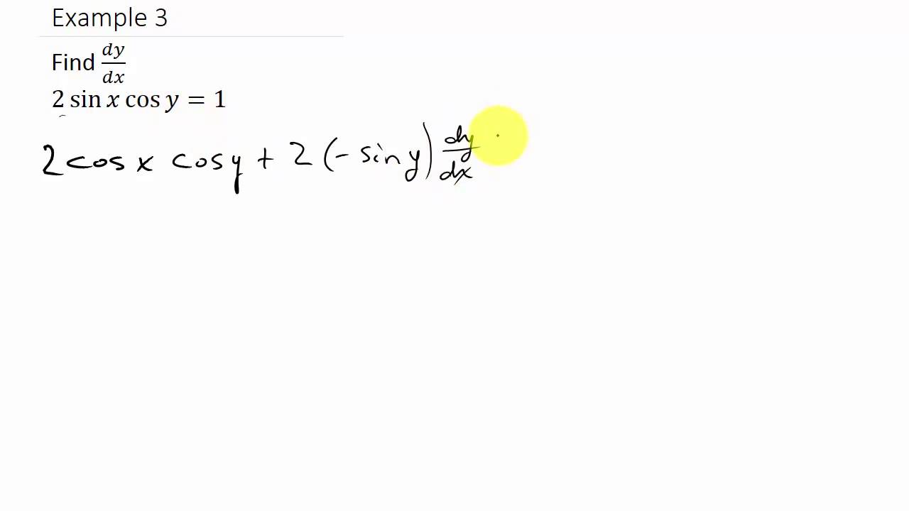 Implicit Differentiation Example 3 - YouTube