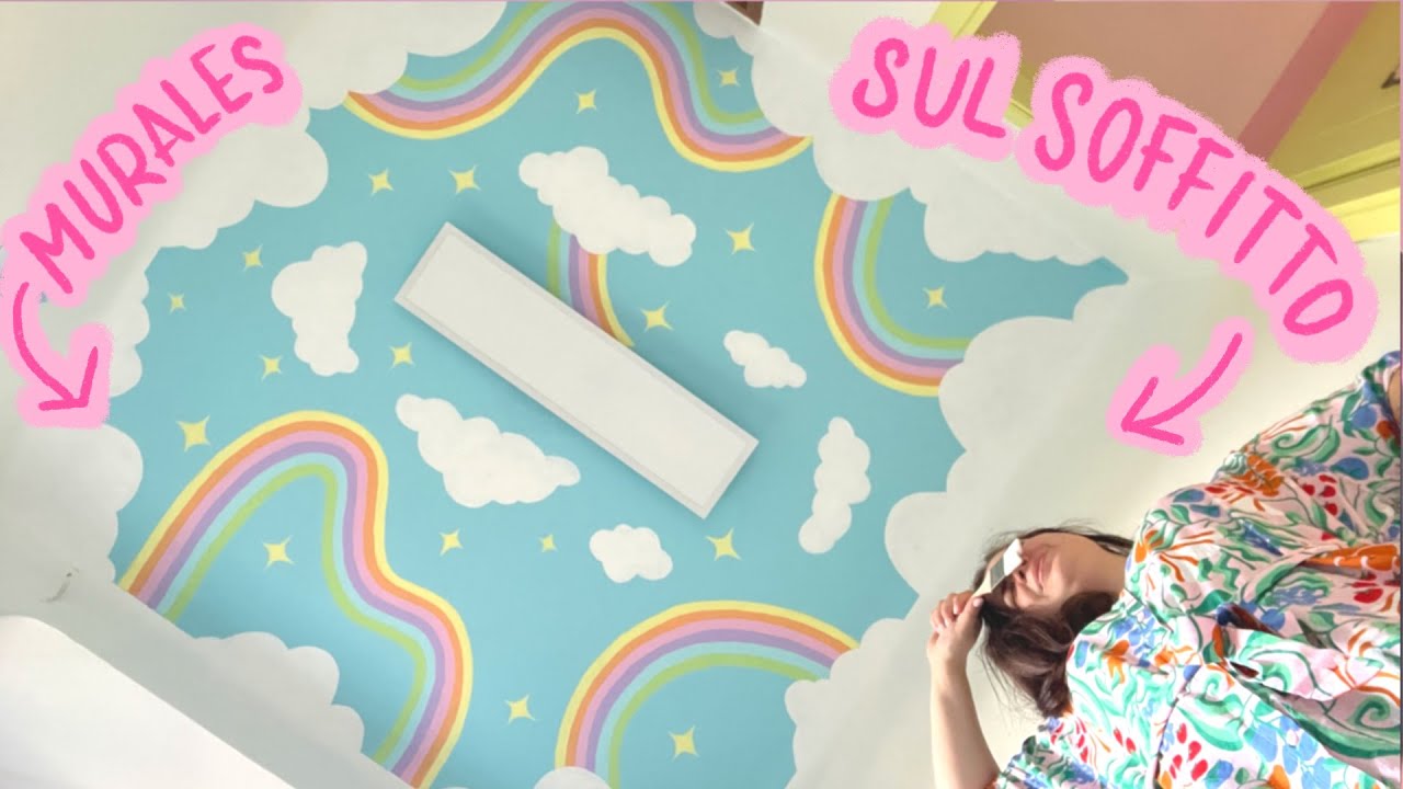 Come fare un murales sul soffitto: cielo con nuvolette e arcobaleni