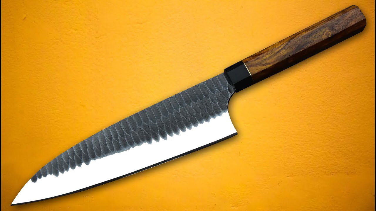 Chef Knife Kitchen Knife Hammered Spring Steel 5160 Handmade Walnut