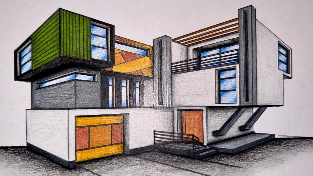 #057 - How to Draw a House in Two Point Perspective - YouTube