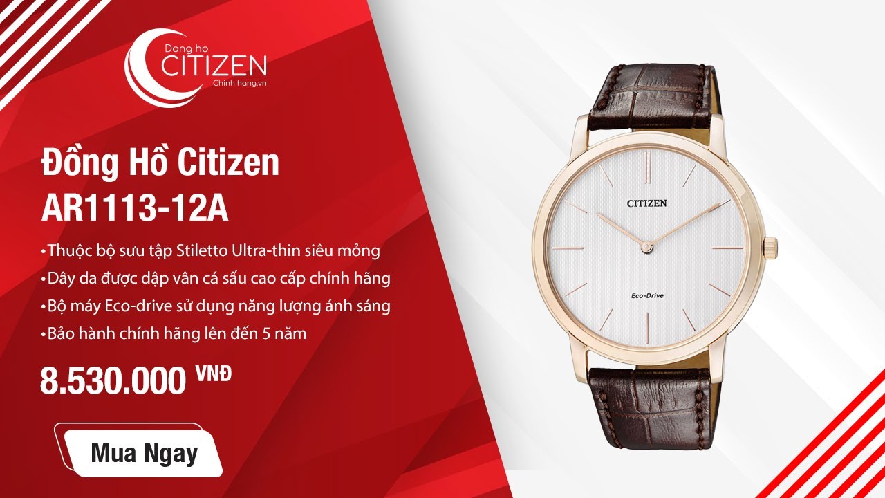 Cận Cảnh Đồng Hồ Citizen Nam Dây Da Eco-Drive AR1113-12A