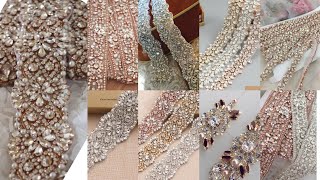Stone and pearls Lace Edge/ border lace /fancy work laces trim bunches kameez Sleeves dupatta& saree