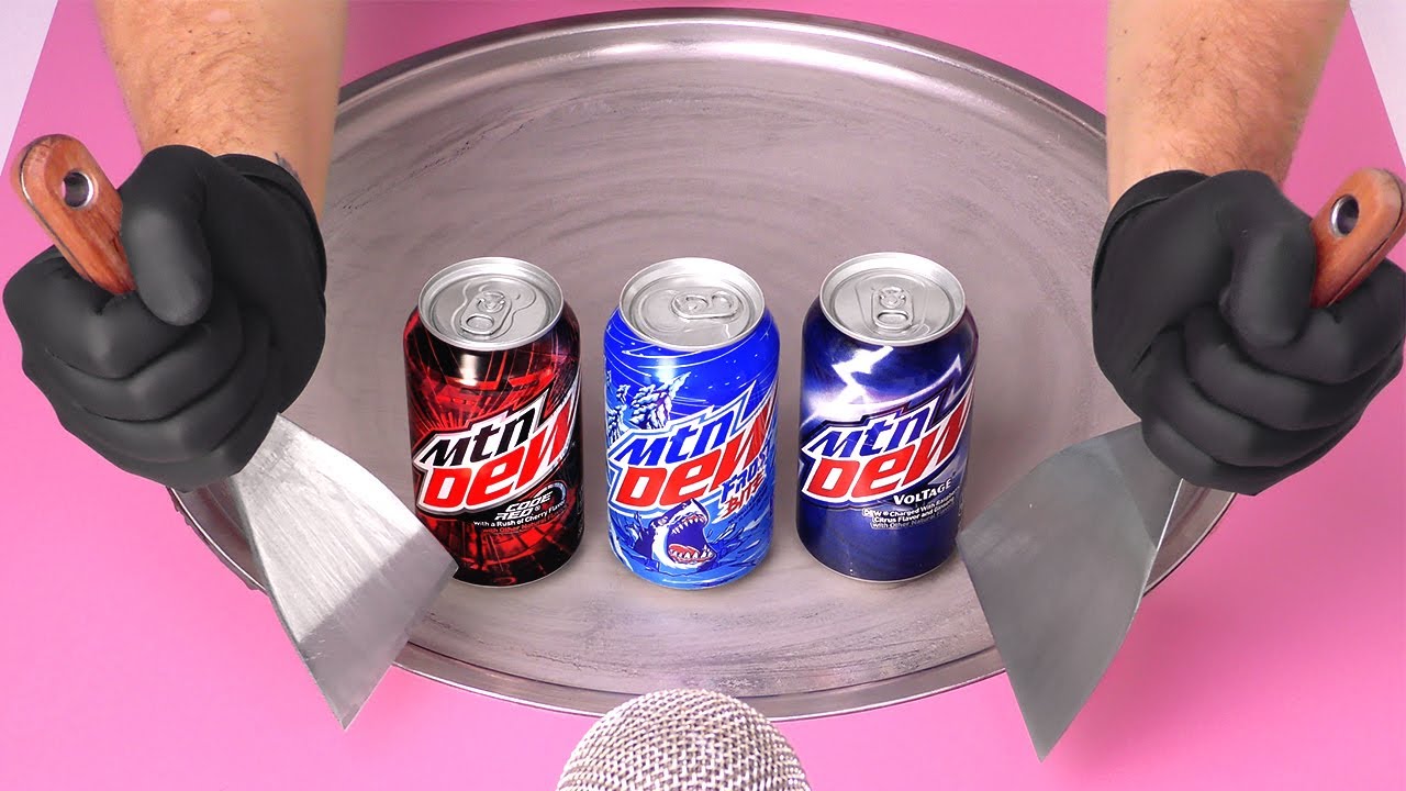 Mountain Dew ASMR - how to make 3 Flavors to 1 Ice Cream | Mtn Ice Cream Rolls