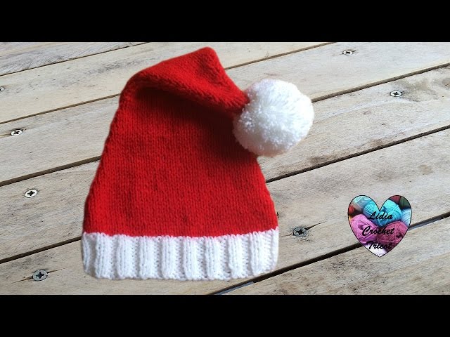 Bonnet Père Noël tricot/ Gorro de papa noel dos agujas 