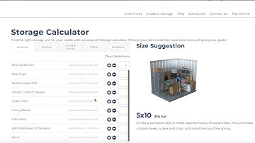 Storage Unit Size Calculator