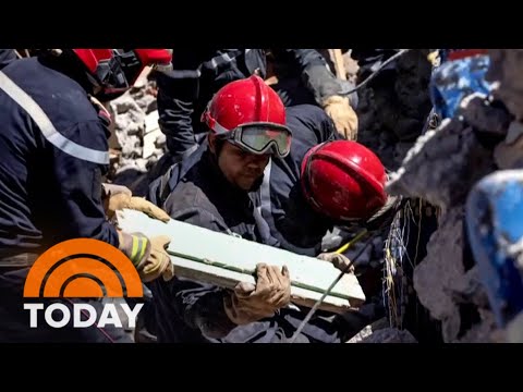 Rescuers in Morocco