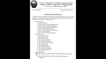 KERALA UNIVERSITY OF FISHERIES AND OCEAN STUDIES(KUFOS)  Post Graduate ,Ph.D. and P.D.F.Programmes
