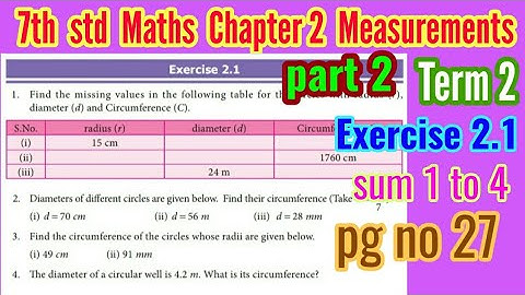 7th std Maths-Unit 2 Measurements Exercise 2.1 sum 1 to 4