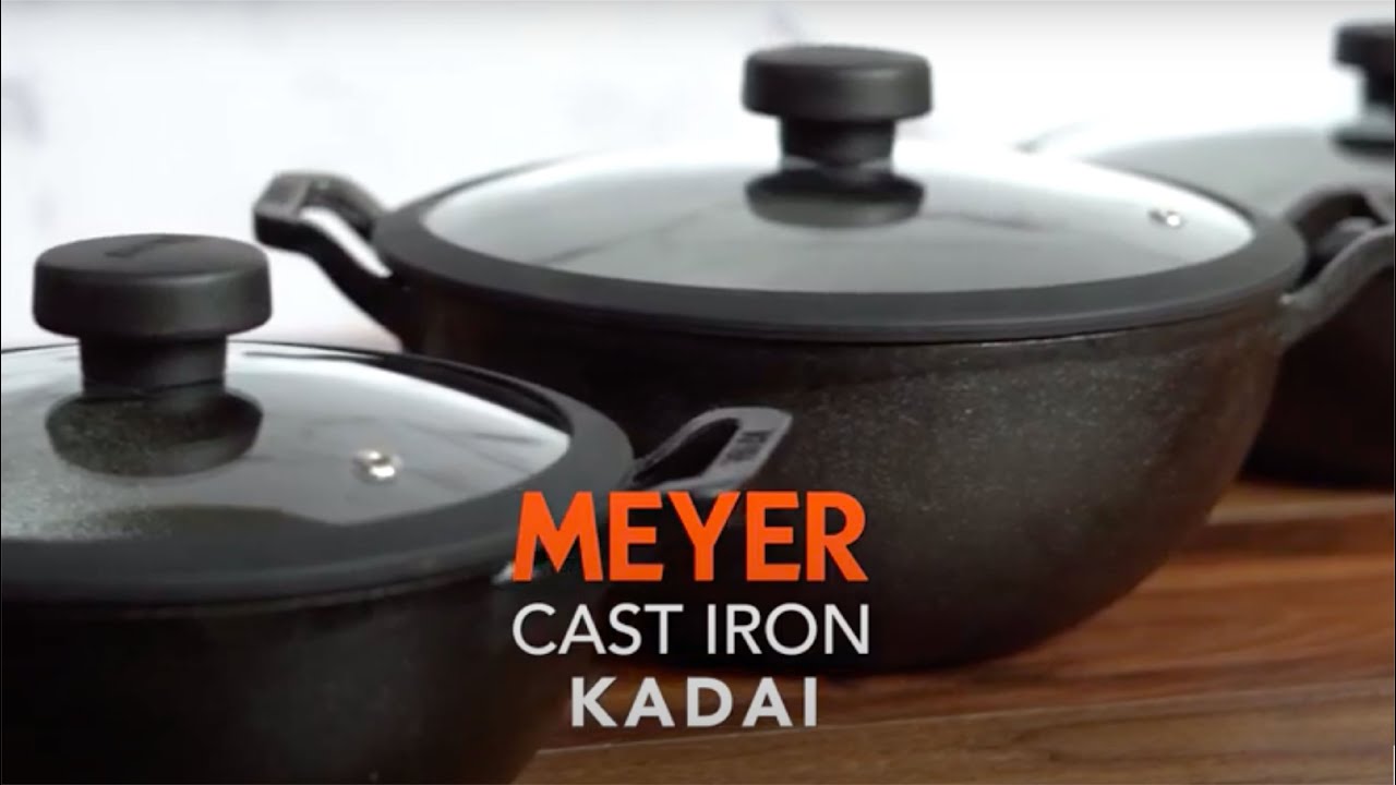 Cast Iron Kadai - Meyer Pre-Seasoned 26cm Iron Kadai with Glass
