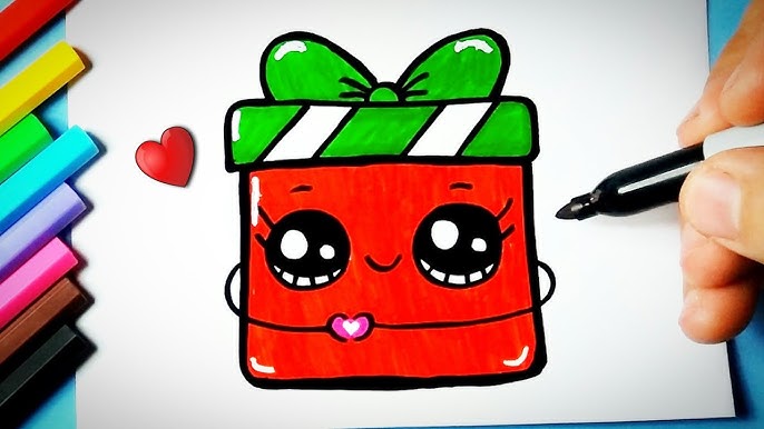 Cartão Kawaii de Natal #desenhosdenatalkawaii #easydrawingforkids