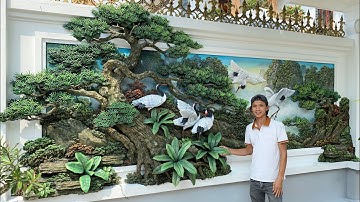 Quá trình lên màu tranh xi măng đắp nổi kênh bong TÙNG NGHÊNH KHÁCH - Huy Hiếu 0344909234