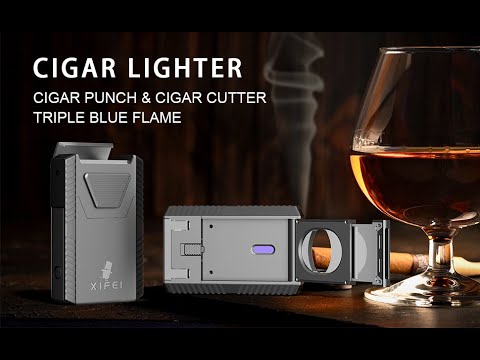 XIFEI Cigar Lighter 3-Angled Jet Flames, Cigar Puncher, Cigar Draw  Enhancer, Cigar Stand, 4-in-1Refillable Butane Torch Lighter (Sand Black)