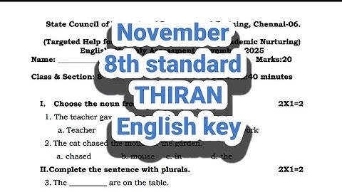 8th standard English November monthly test answer key