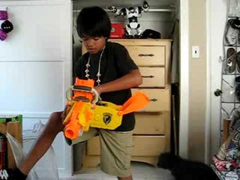 the vulcan nerf gun shooting