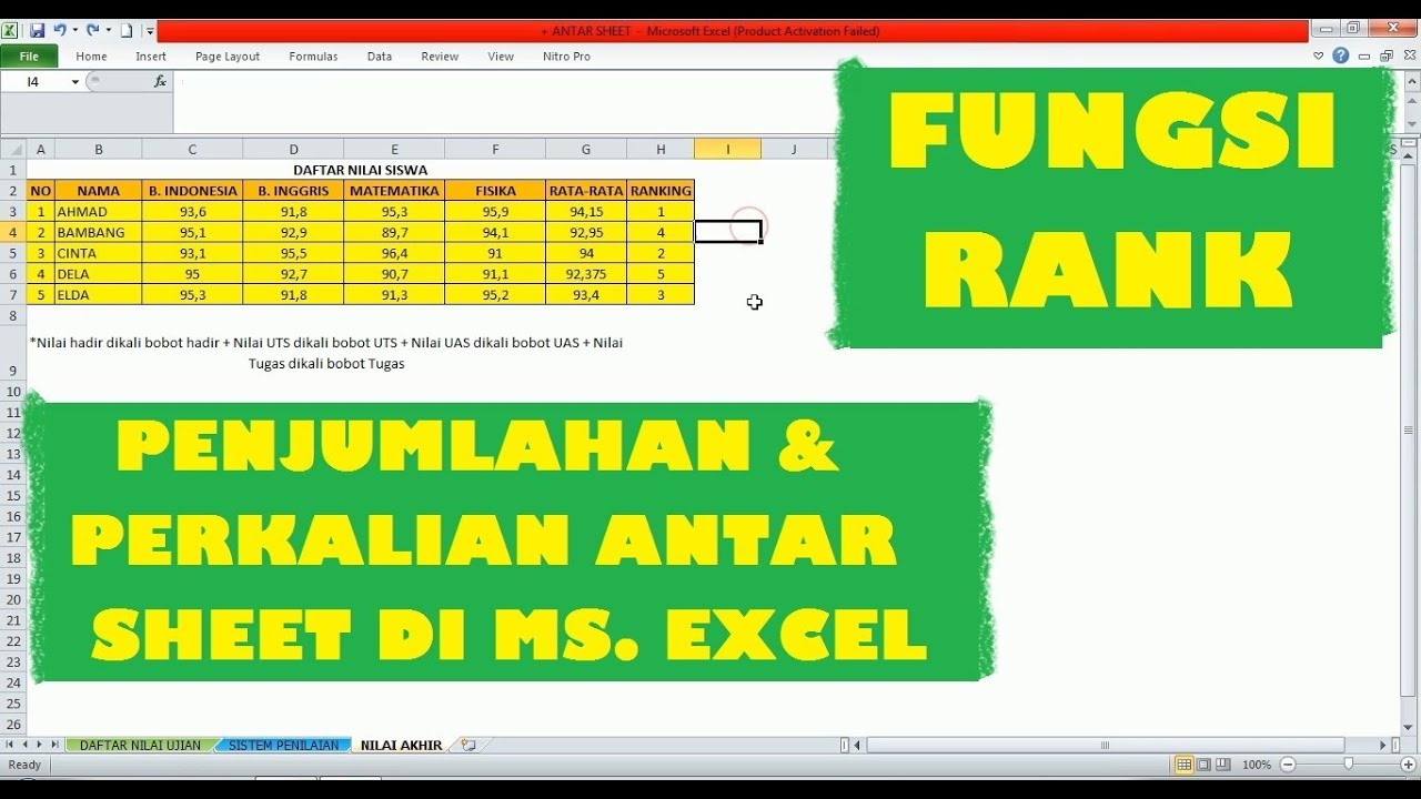 RUMUS PENJUMLAHAN PERKALIAN ANTAR SHEET DAN JUGA RUMUS RANK PADA Rumus penjumlahan perkalian antar sheet dan juga rumus rank pada