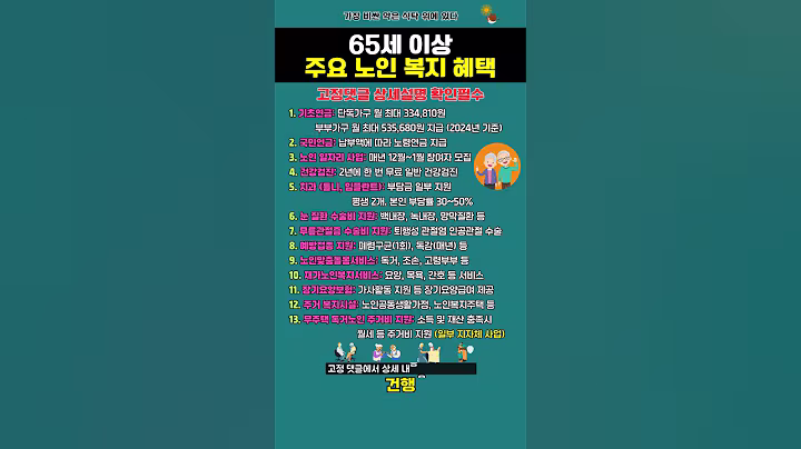 대한민국 65세 이상 주요 노인 복지 혜택 요약