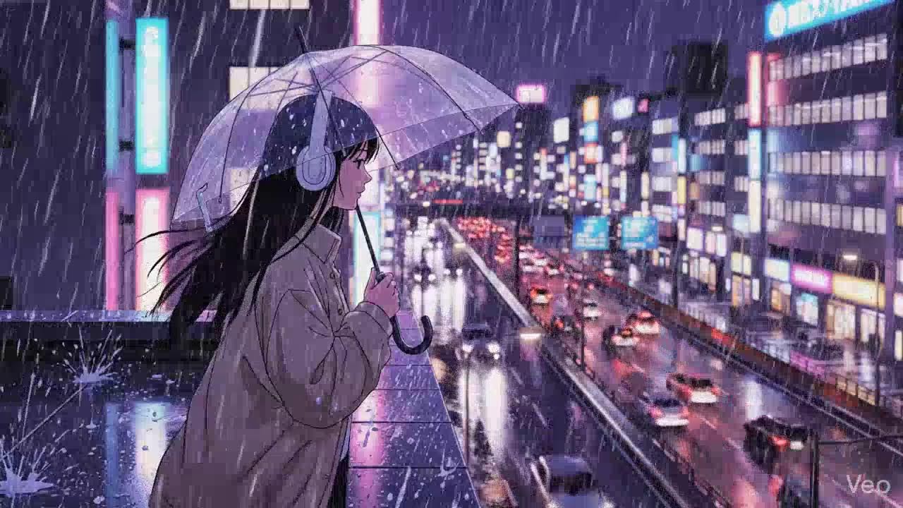 Peaceful Rainy Night 🌧️ Japanese Neon City Lofi